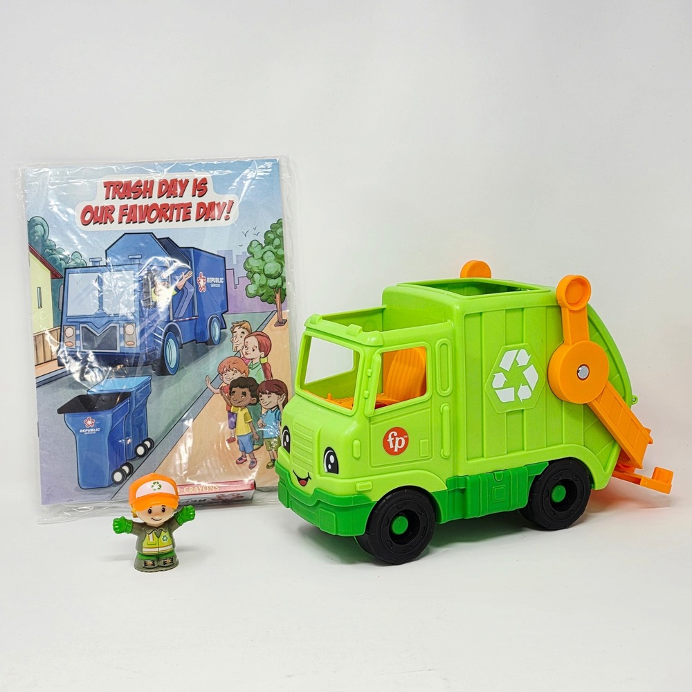 FP Little People Recycle Trash Truck & Coloring Book Crayon Pack 2021 WORKS